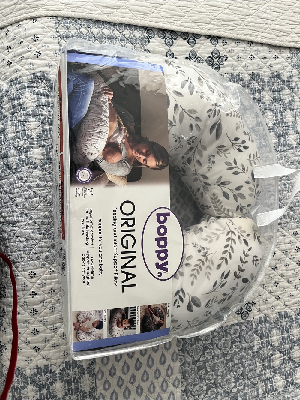 Boppy Original Nursing Pillow in Gray Leaf Print